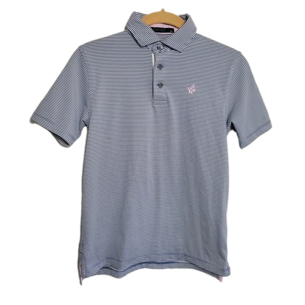 Greyson Polo Boys Performance Shirt Size XL Blue And White Stripes Logo
